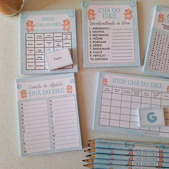 Kit 4 Brincadeiras Chá de Bebê + Lápis Ursinho