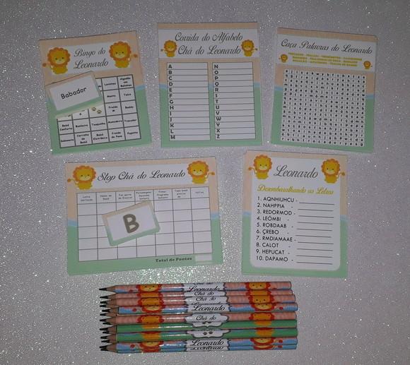Kit 5 Brincadeiras Chá de Bebê + Lápis