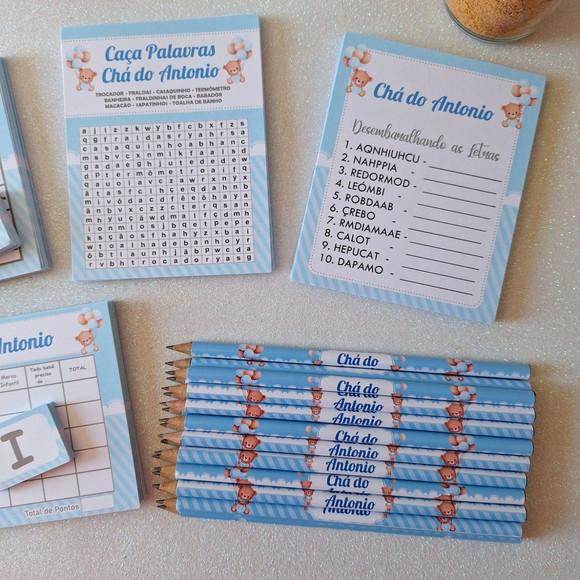 Kit 4 Brincadeiras Chá de Bebê + Lápis Ursinho