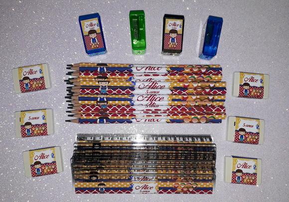 Lapis + Apontador + Borracha + Régua Branca de Neve