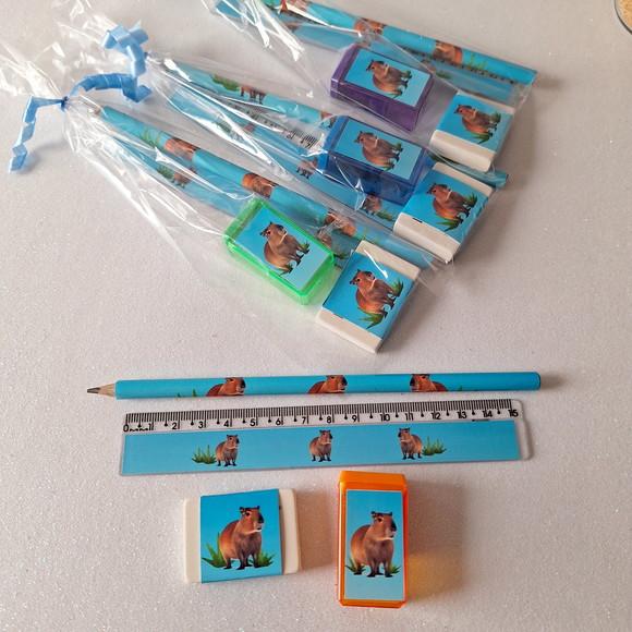 Lapis + Apontador + Borracha + Régua Capivara