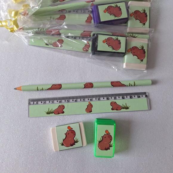 Lapis + Apontador + Borracha + Régua Capivara