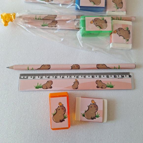 Lapis + Apontador + Borracha + Régua Capivara