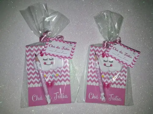 Bloquinho de Anotação + Mini Lápis + Tag Chuva de Amor