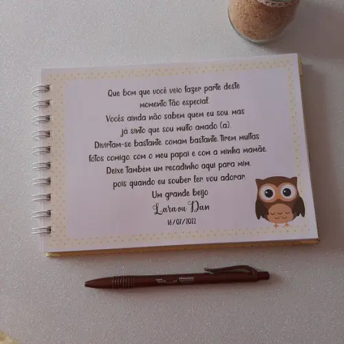 Caderno de Recados Chá de Bebê Corujinha