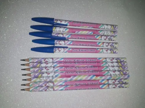 Caneta + Lápis Personalizados Unicórnio