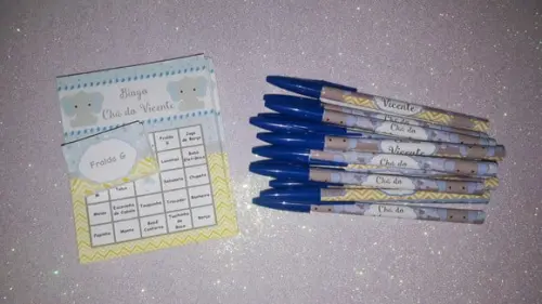 Cartela de Bingo + Caneta Personalizada Elefantinho