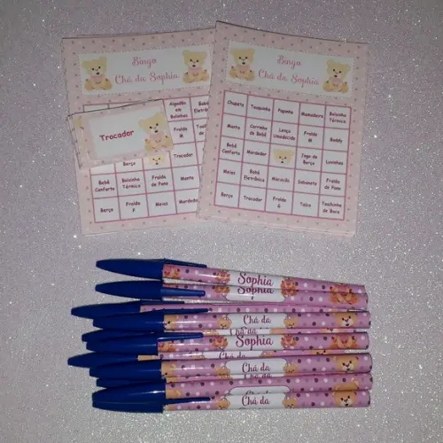 Cartela de Bingo + Caneta Personalizada Ursinha