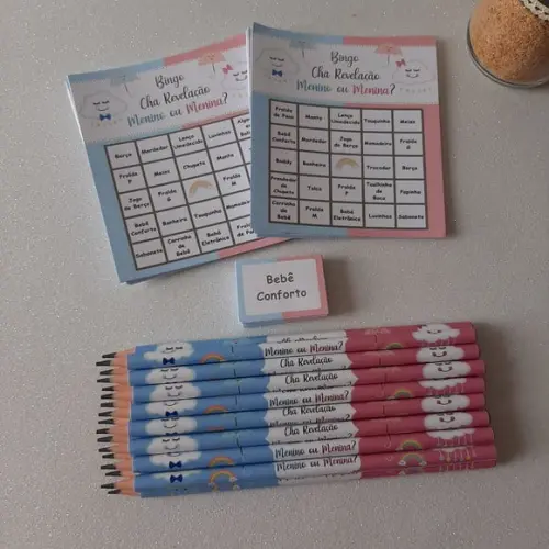 Cartela de Bingo + Lápis Chá Revelação Chuva de Amor