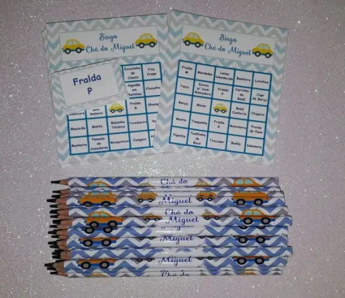 Cartela de Bingo + Lápis Personalizado Carrinho