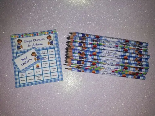 Cartela de Bingo + Lápis Personalizado Junino