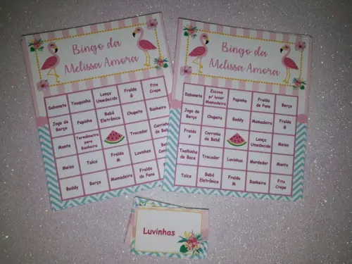 Cartela de Bingo + Lápis Personalizado Flamingo
