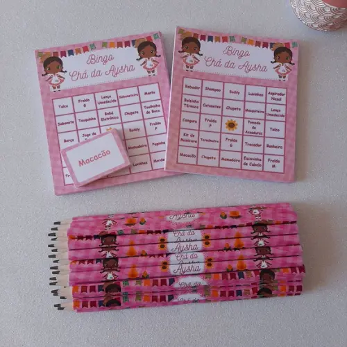 Cartela de Bingo + Lápis Personalizado Junino
