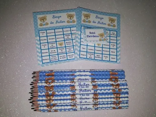 Cartela de Bingo + Lápis Personalizado Ursinho