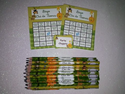 Cartela de Bingo + Lápis Personalizado Safari