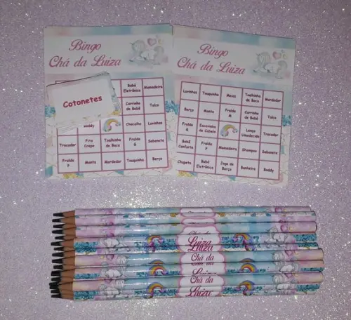 Cartela de Bingo + Lápis Unicórnio