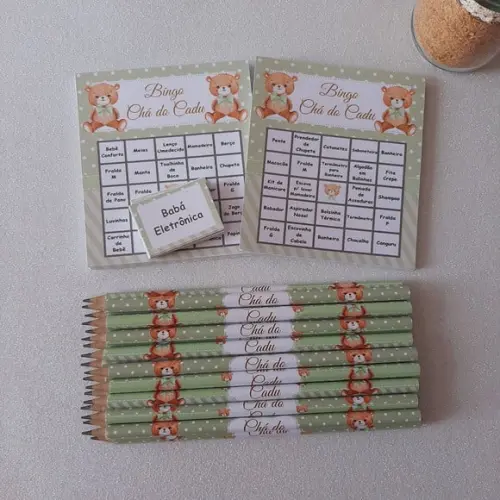 Cartela de Bingo + Lápis Ursinho Verde
