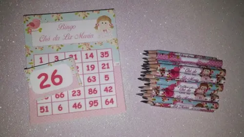 Cartela de Bingo + Mini Lápis Boneca