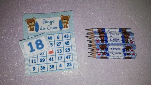 Cartela de Bingo + Mini Lápis Ursinho