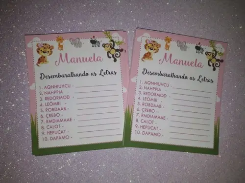 Desembaralhando as Letras Chá de Bebê Safari