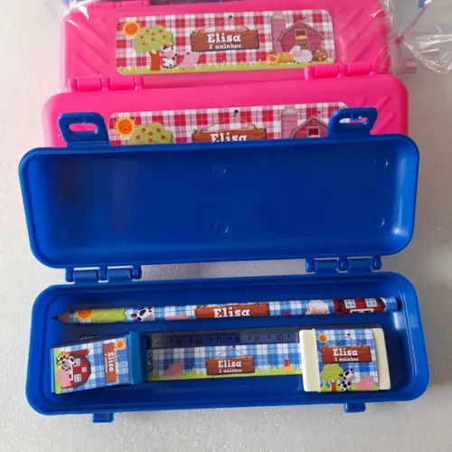 Estojo, Lapis, Apontador, Borracha, Régua Fazendinha