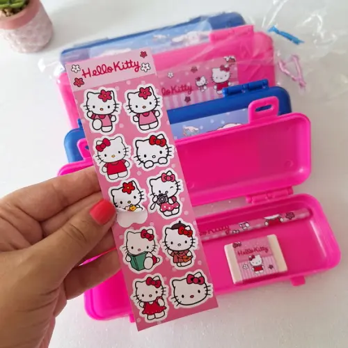 Estojo, Lapis, Borracha, Cartela de Adesivo Hello Kitty