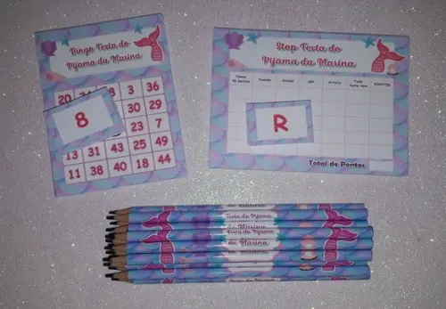 Kit 2 Brincadeiras + Lápis Festa do Pijama Sereia