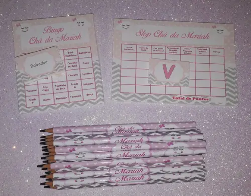 Kit 2 Brincadeiras Chá de Bebê + Lápis