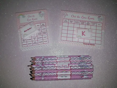Kit 2 Brincadeiras Chá de Bebê + Lápis Chuva de Amor