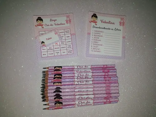 Kit 2 Brincadeiras Chá de Bebê + Lápis Bailarina