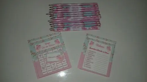 Kit 2 Brincadeiras Chá de Bebê + Lápis Jardim Encantado