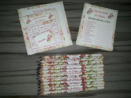 Kit 2 Brincadeiras Chá de Bebê + Lápis Floral