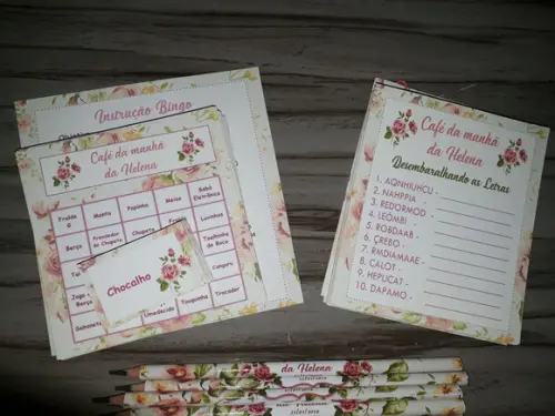 Kit 2 Brincadeiras Chá de Bebê + Lápis Floral