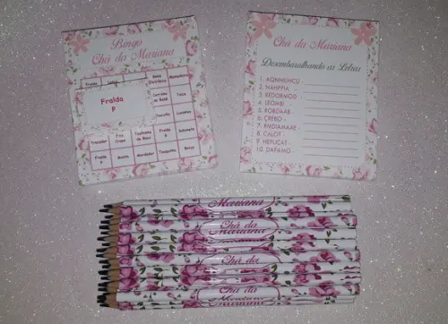 Kit 2 Brincadeiras Chá de Bebê + Lápis Floral