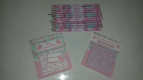 Kit 2 Brincadeiras Chá de Bebê + Lápis Jardim Encantado