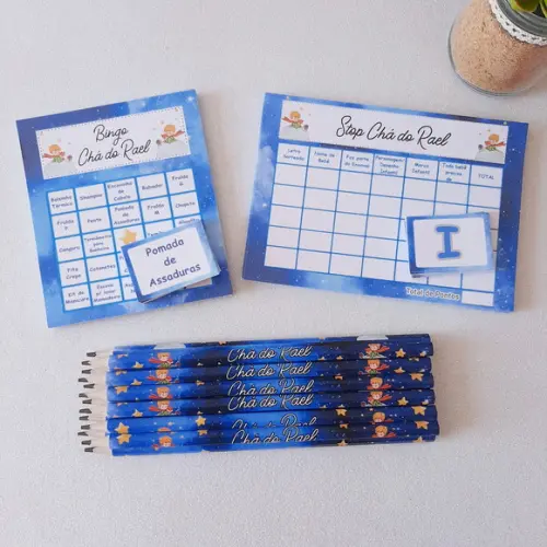 Kit 2 Brincadeiras Chá de Bebê + Lápis Pequeno Principe