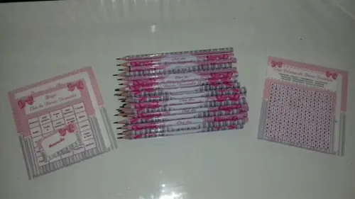 Kit 2 Brincadeiras Chá de Bebê + Lápis Laço
