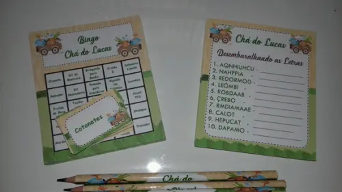 Kit 2 Brincadeiras Chá de Bebê + Lápis Safari