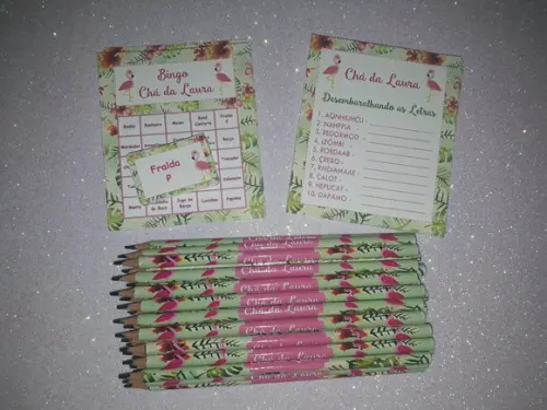 Kit 2 Brincadeiras Chá de Bebê + Lápis Tropical