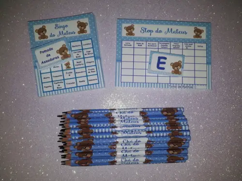 Kit 2 Brincadeiras Chá de Bebê + Lápis Ursinho