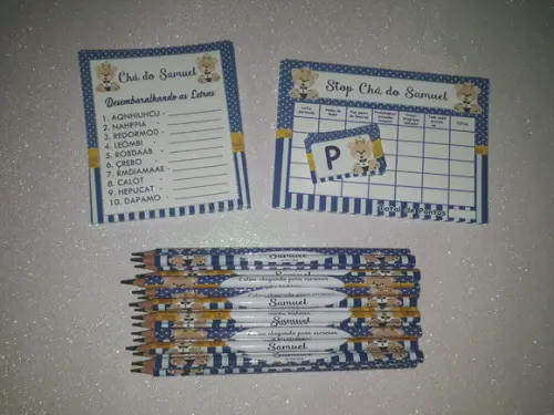 Kit 2 Brincadeiras Chá de Bebê + Lápis Ursinho