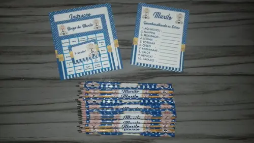 Kit 2 Brincadeiras Chá de Bebê + Lápis Ursinho