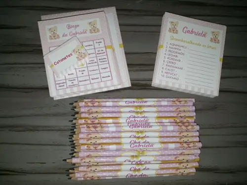 Kit 2 Brincadeiras Chá de Bebê + Lápis Ursinha