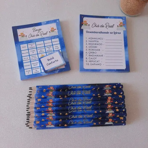 Kit 2 Brincadeiras Chá de Bebê + Lápis Urso Príncipe