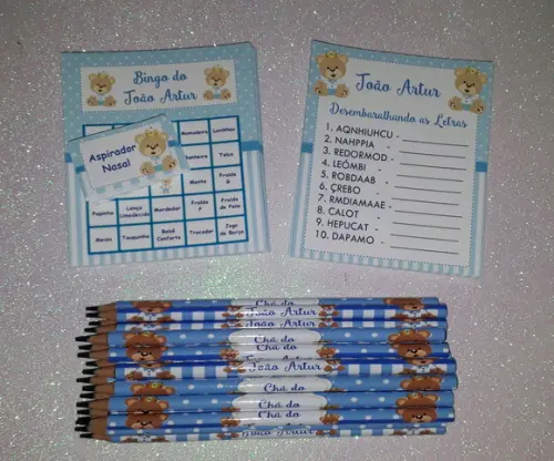Kit 2 Brincadeiras Chá de Bebê + Lápis Urso