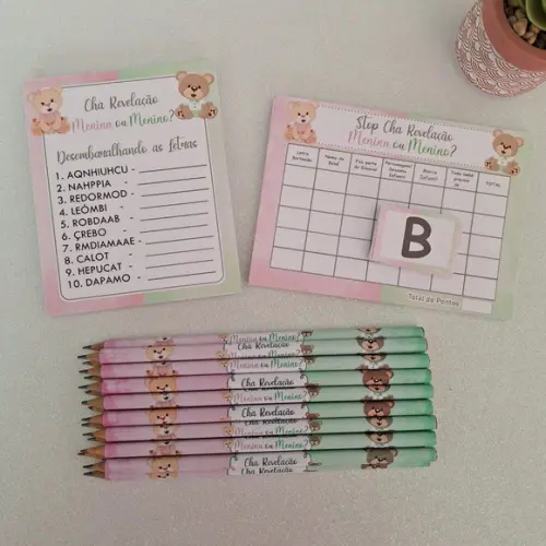 Kit 2 Brincadeiras Chá Revelação + Lápis Ursinhos