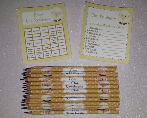 Kit 2 Brincadeiras Chá Revelação + Lápis