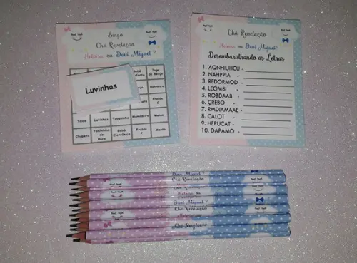 Kit 2 Brincadeiras Chá Revelação + Lápis