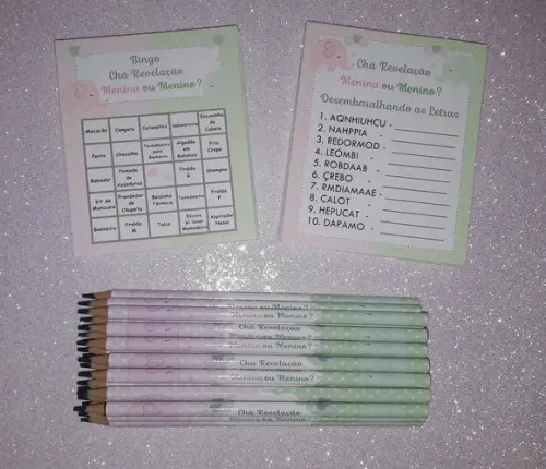 Kit 2 Brincadeiras Chá Revelação + Lápis