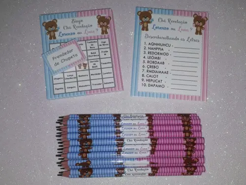 Kit 2 Brincadeiras Chá Revelação + Lápis